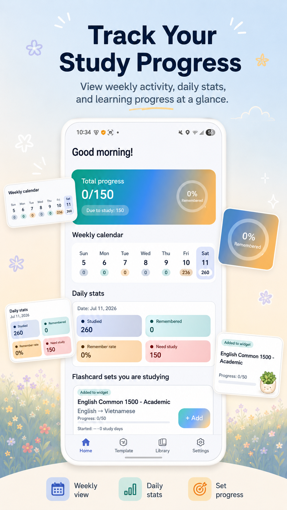 Widget Flashcards Home progress screen