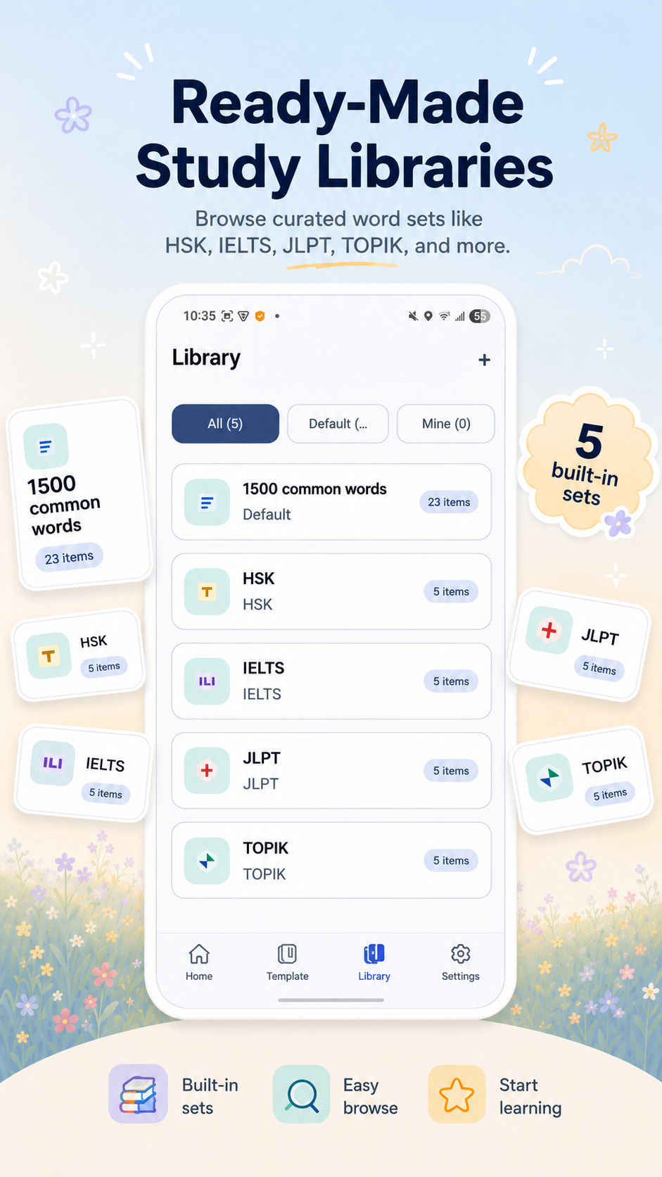 Widget Flashcards Library screen